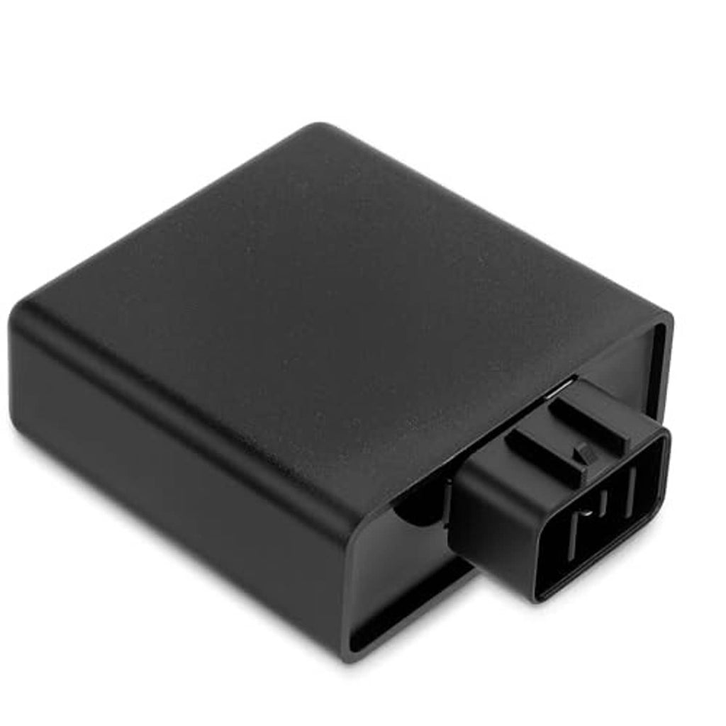 Black CDI ignition module with mounted multi-pin plug connector