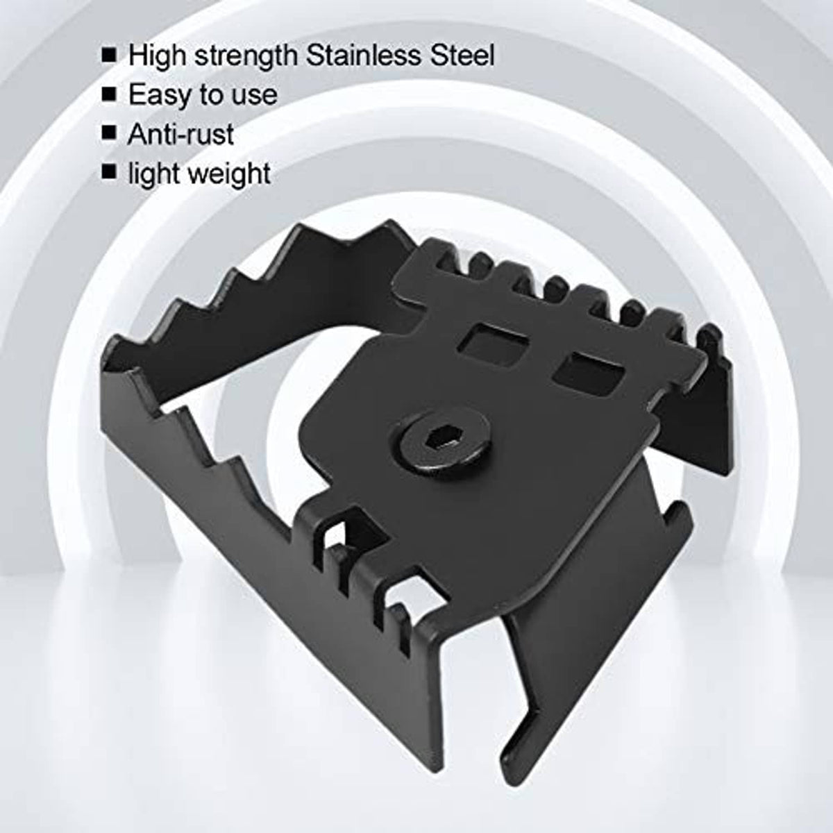 Black stainless-steel brake lever extension bracket with serrated grip points