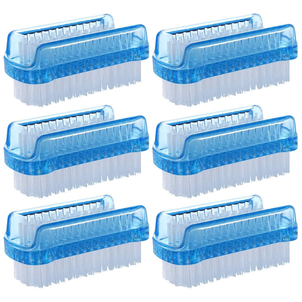 Set of 6 dual-sided nail scrub brushes with blue holders and white bristle heads