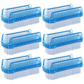 Set of 6 dual-sided nail scrub brushes with blue holders and white bristle heads