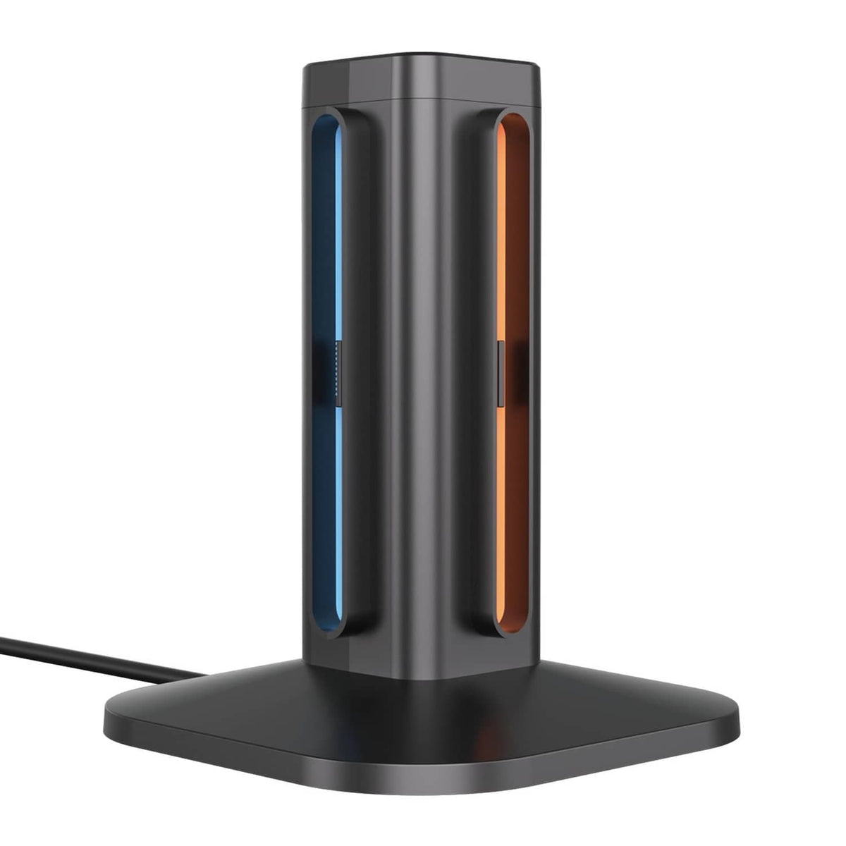 Black charging base with two vertical LED rails for Joy-Con controller charging