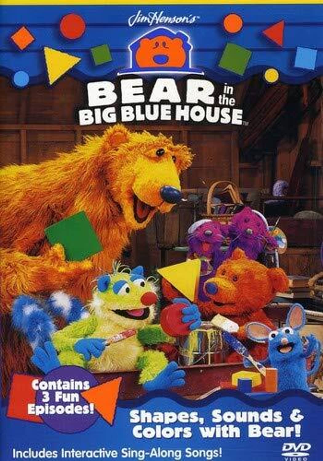 Children's DVD cover with Bear in the Big Blue House, shapes, sounds, and colorful characters