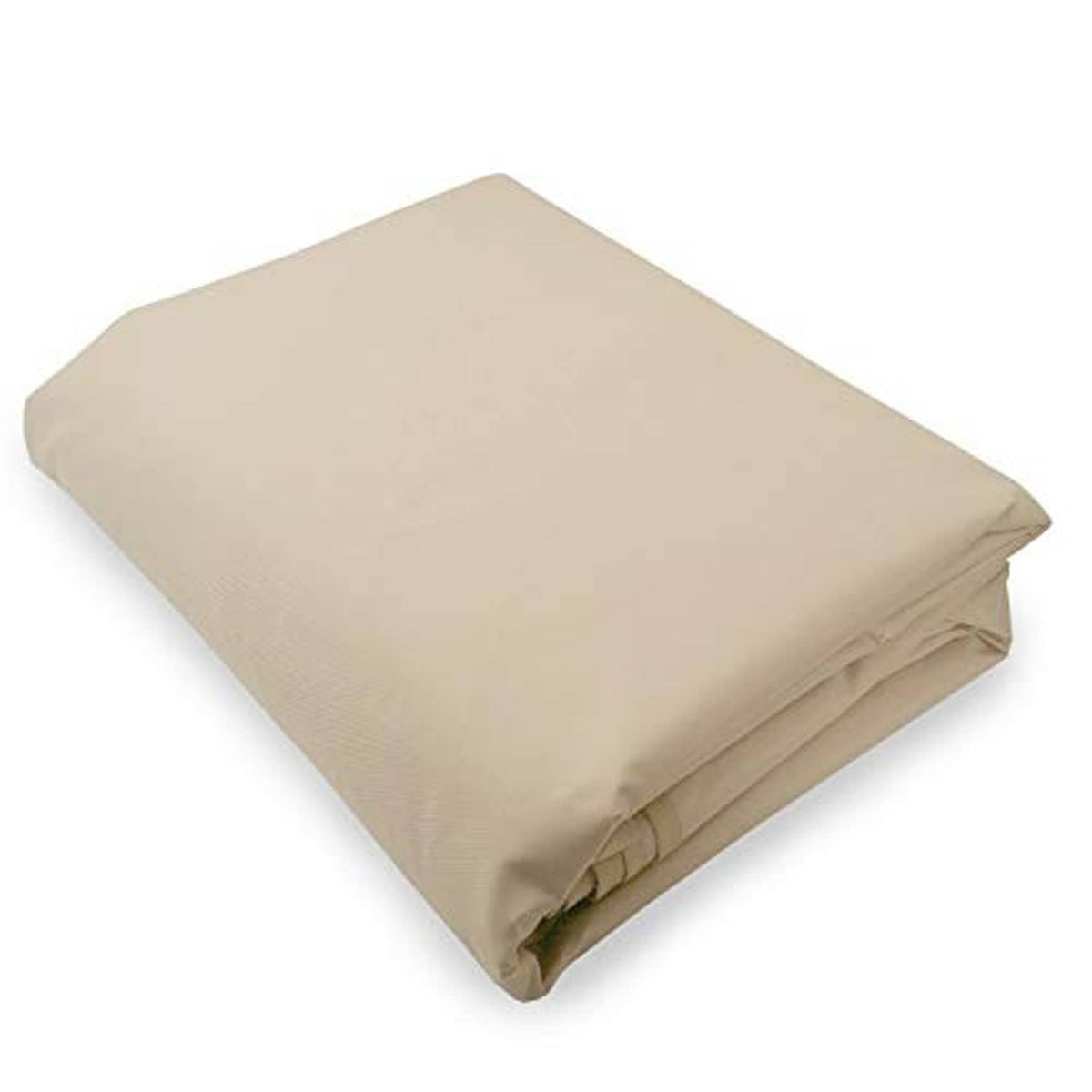 Folded replacement canopy top cover in tan fabric with smooth panel edges