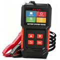 Battery system tester with red/black buttons and LCD mode icons