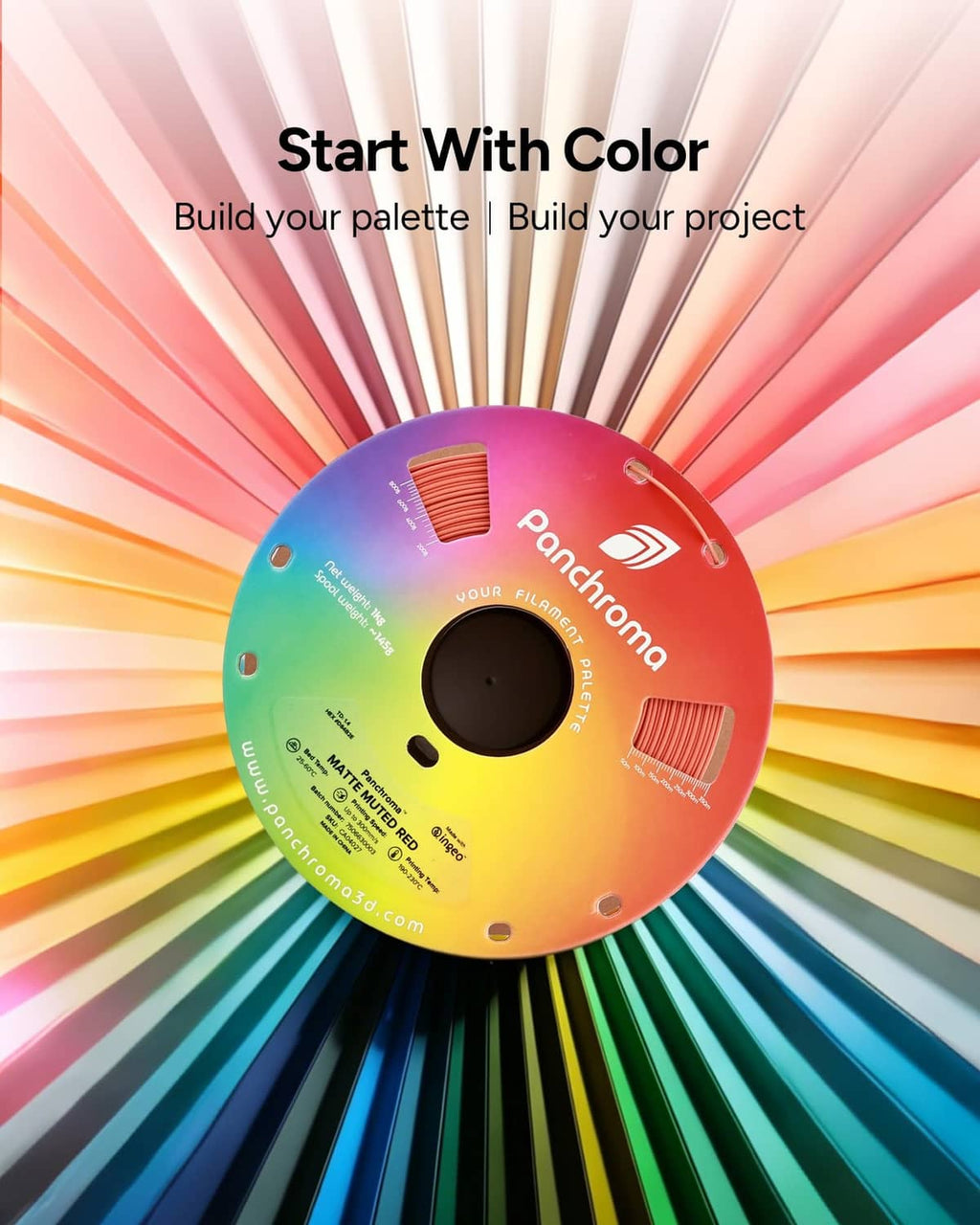 Pastel ice light-blue PLA filament spool with colorful gradient background
