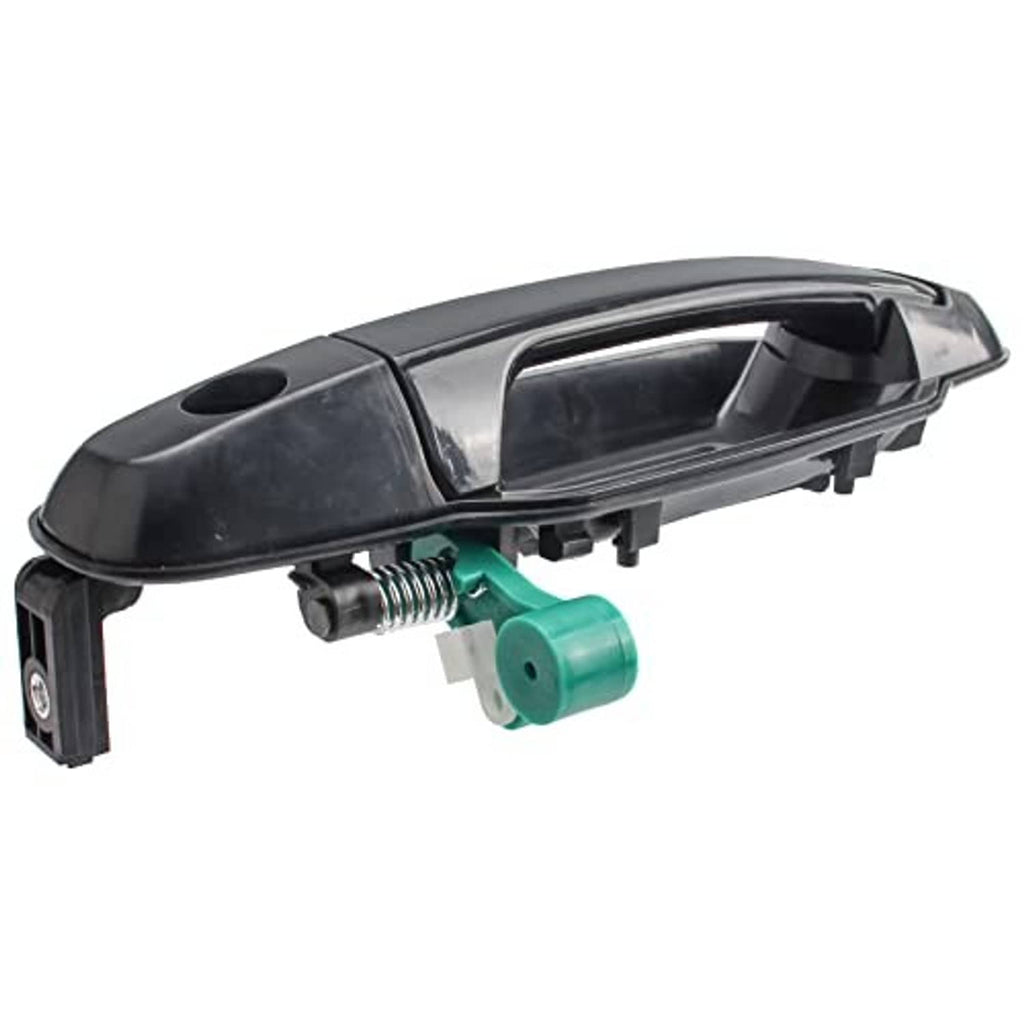 Black exterior door handle with exposed spring and green retaining component