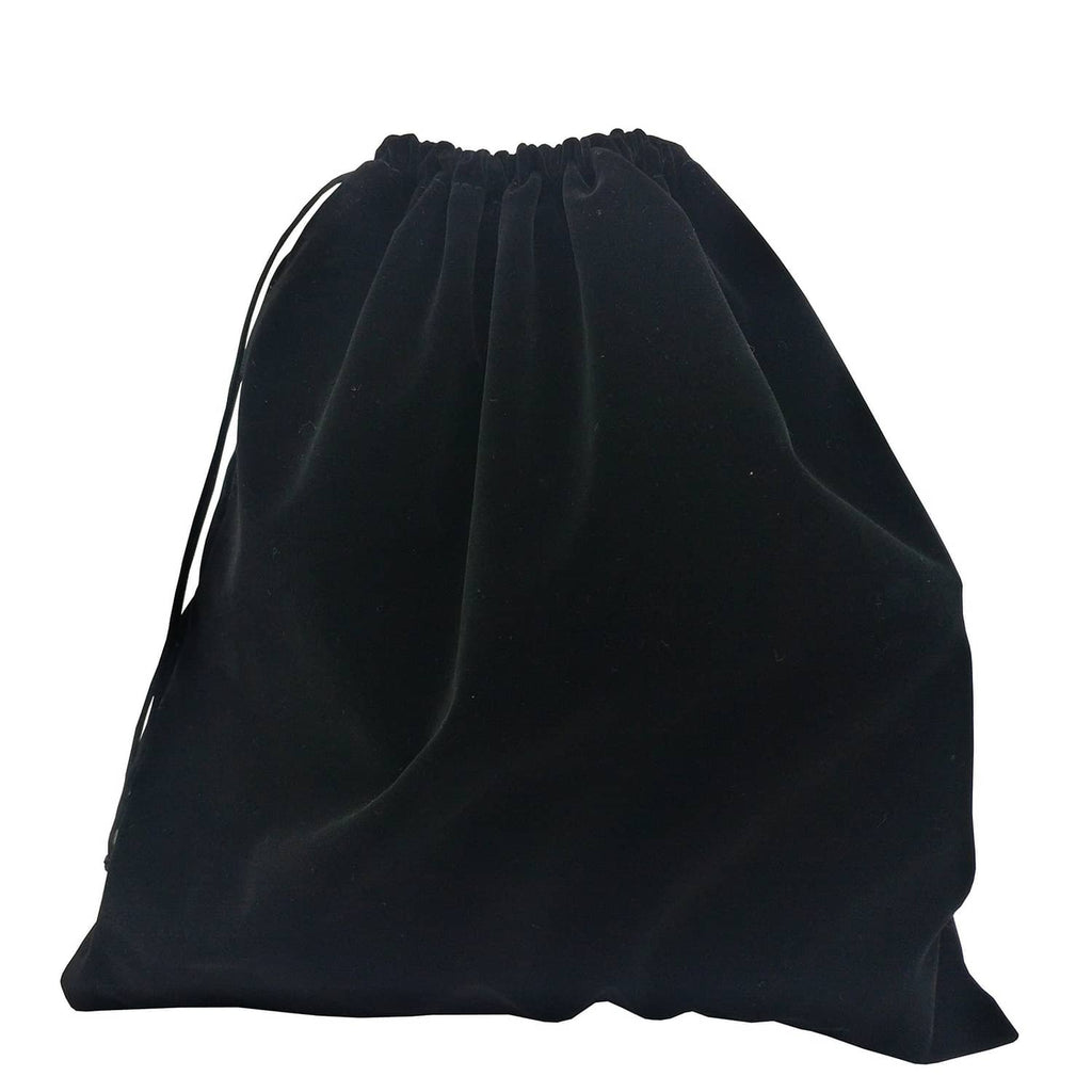 Large black velvet drawstring pouch bag, gathered top with drawstring cords