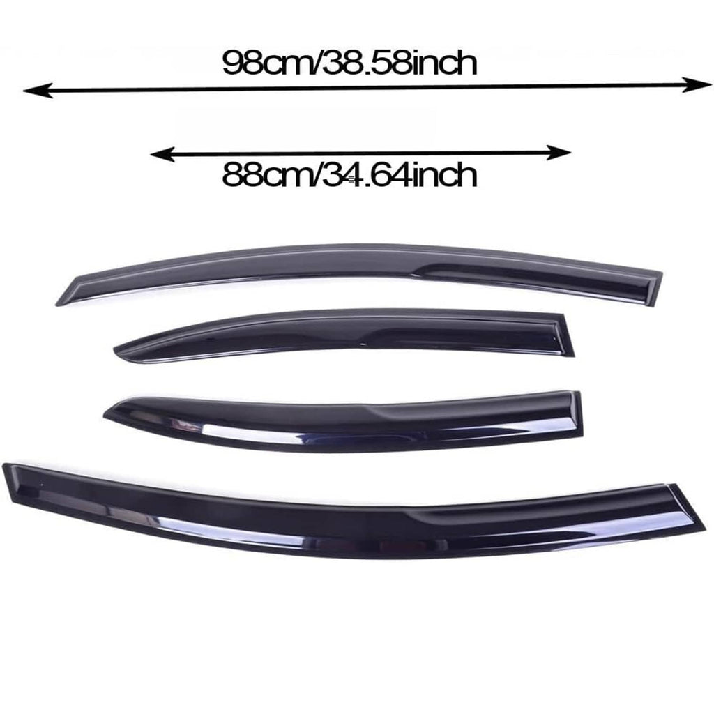 Measured window visor rain guards set, dark tinted curved strips for side windows