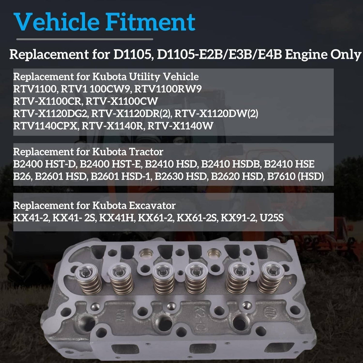 Cylinder head with valve springs and bolt holes, engine-side view with gasket kit