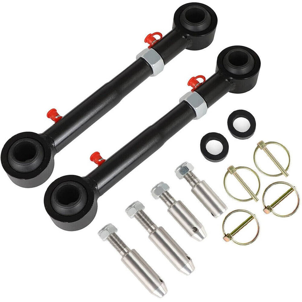 Front sway bar link disconnects, two black bars with bushings and chrome hardware pins