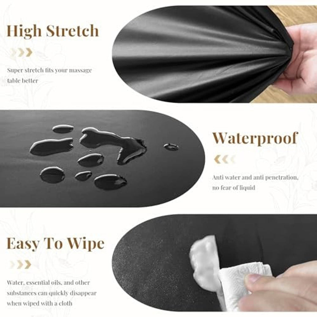 Black PU leather massage table cover fabric stretch and wipeable finish