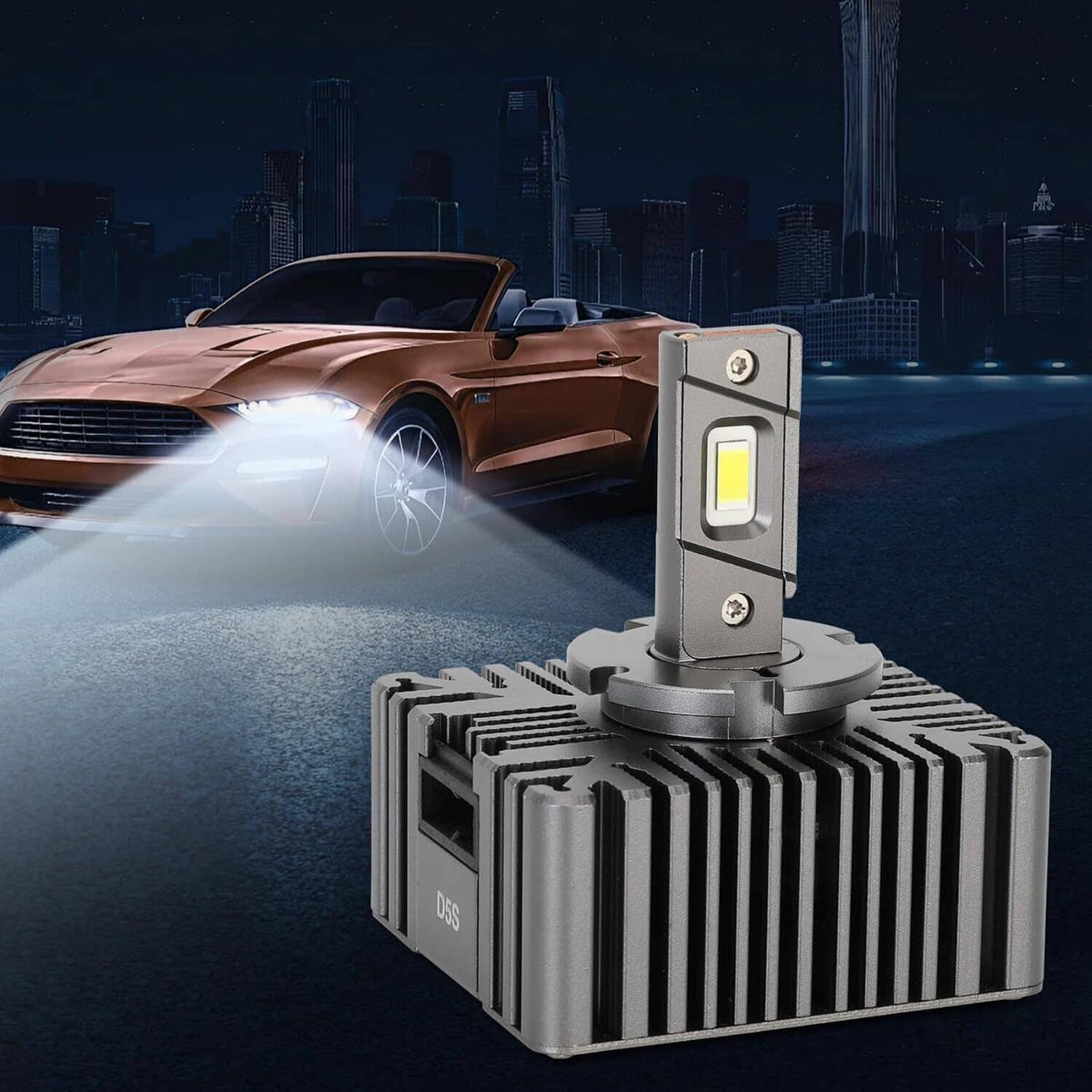 LED headlight bulb with metal heat sink and bright LED chip on front assembly