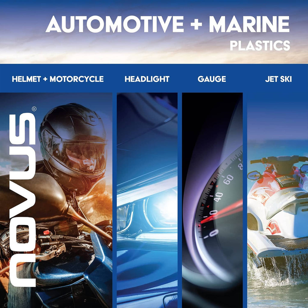Automotive and marine plastics graphic with usage categories: helmet, headlight, gauge, jet ski