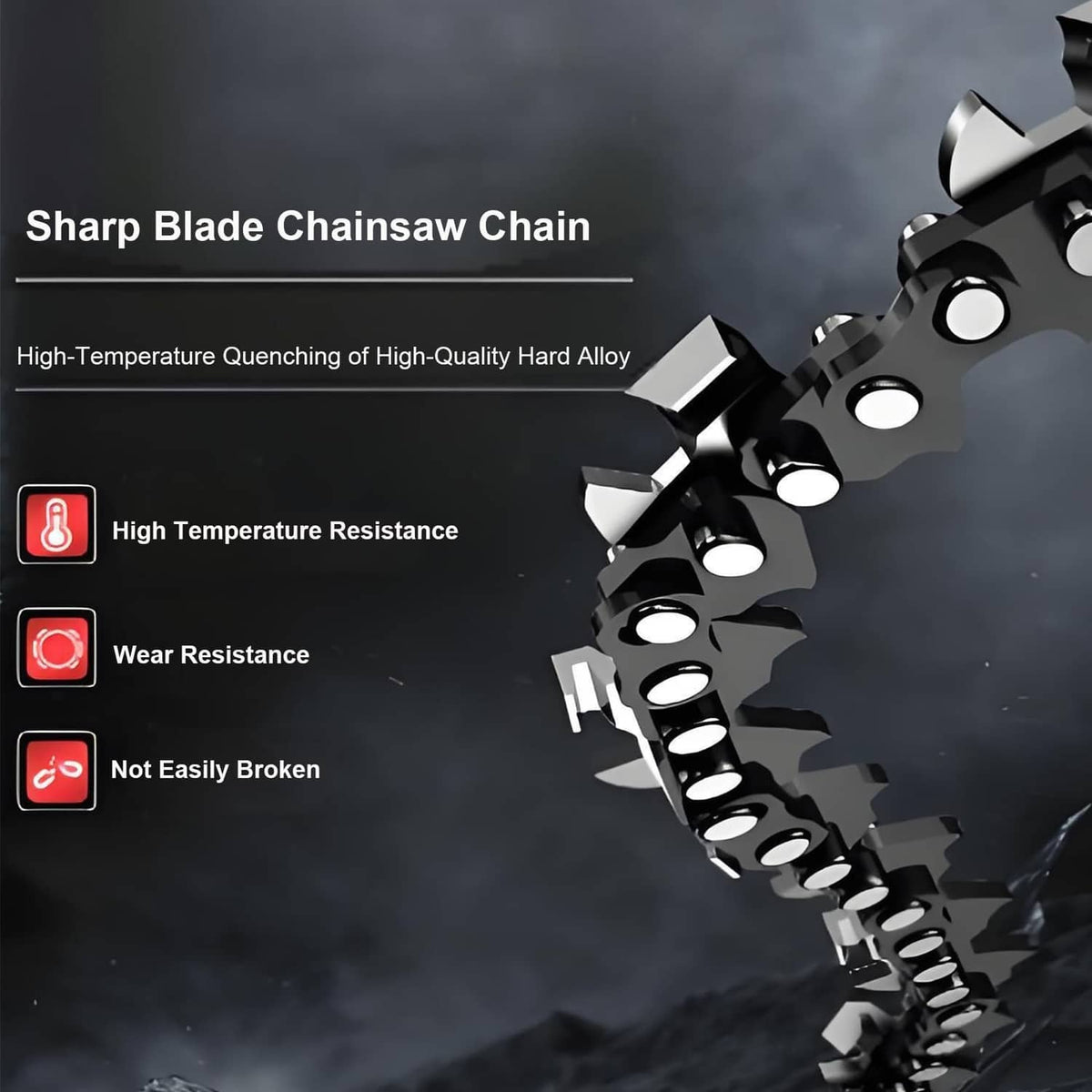 Hard-alloy chainsaw chain with reinforced links and sharp blade teeth