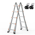 A-frame extension ladder with silver rails, orange rung accents, and stabilizer bars