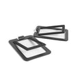 Black tilted desktop speaker stand pair, with open rectangular cradle design
