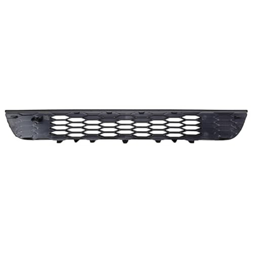 Black front bumper lower grille with hex mesh and center bar openings