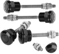 4-piece push-button hood latch pins with black bases and silver threaded bolts