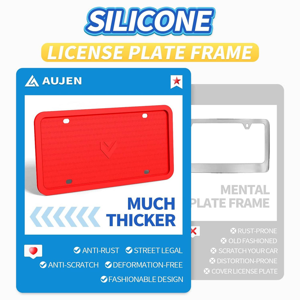 Red silicone license plate frame with anti-rust and scratch-resistant design