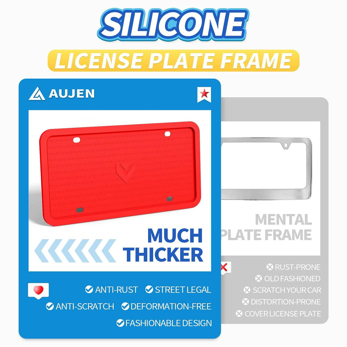 Red silicone license plate frame with anti-rust and scratch-resistant design