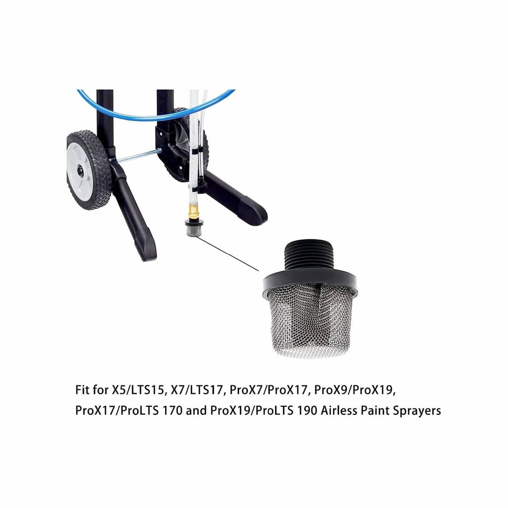 Inlet suction strainer with steel mesh screen and black threaded stem