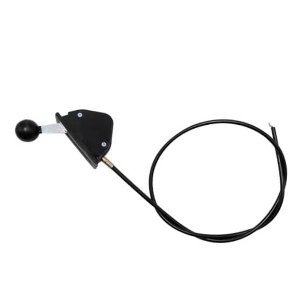 Black throttle cable with triangular handle and ball knob, plus coiled wire loop