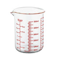 Clear glass measuring cup with V-shaped spout and red measurement lines, 2 cups/500 ml