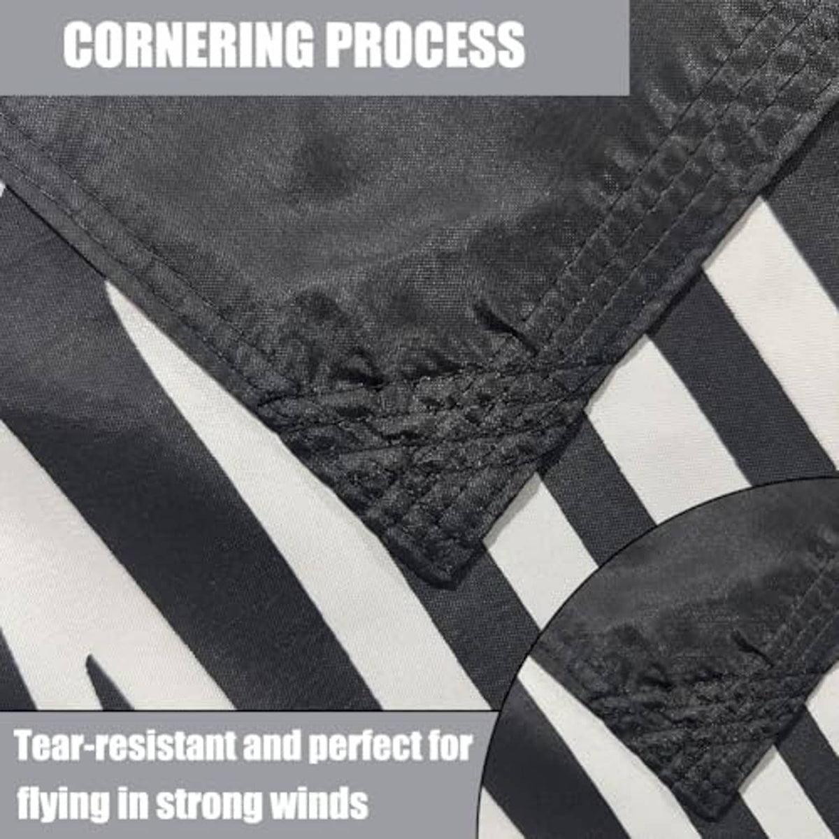 Double-sided nylon flag corner with reinforced stitching for stronger outdoor flying
