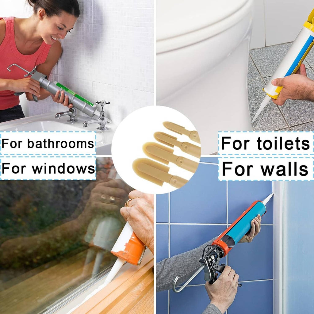 Yellow rubber caulking spatulas for applying and smoothing sealant on surfaces