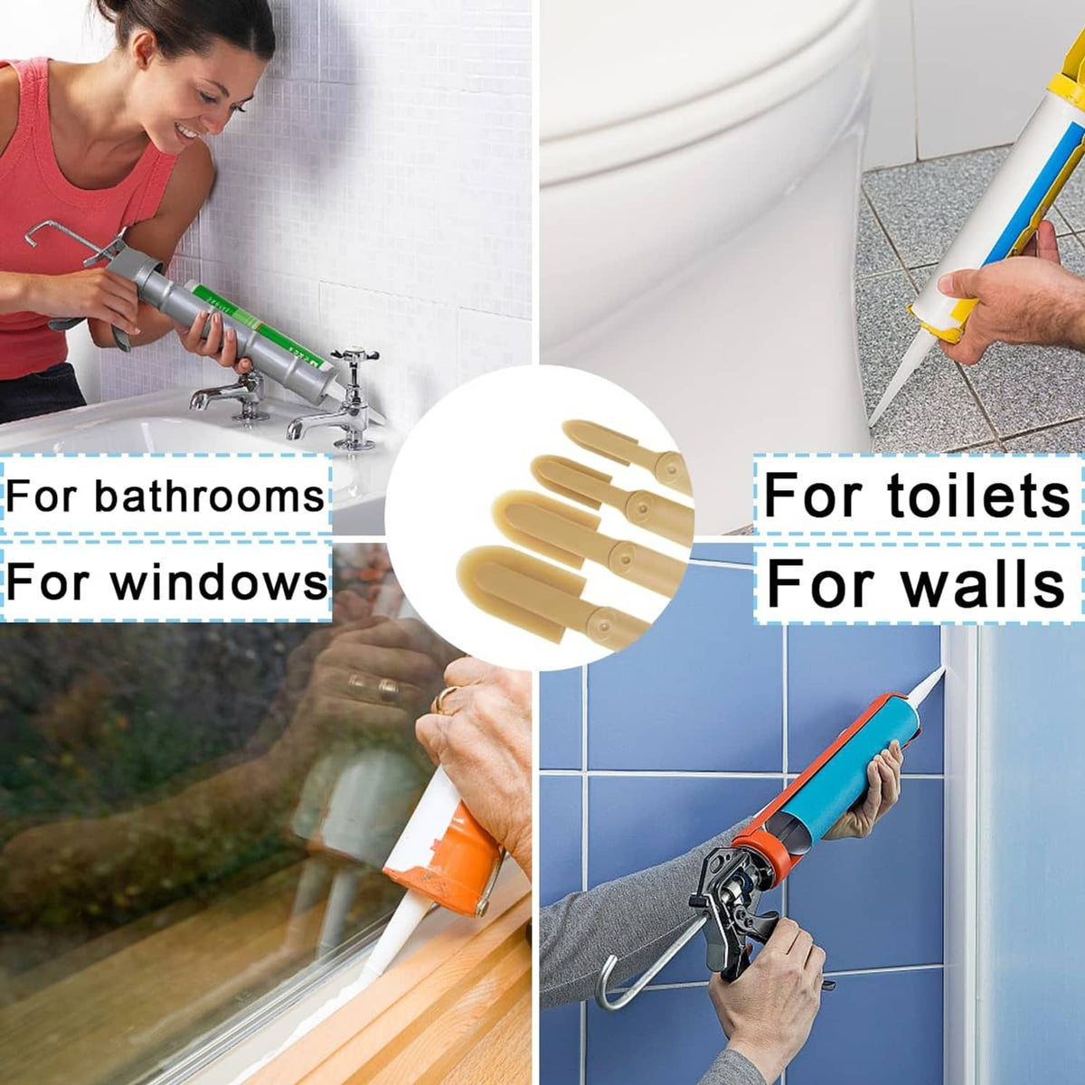 Yellow rubber caulking spatulas for applying and smoothing sealant on surfaces
