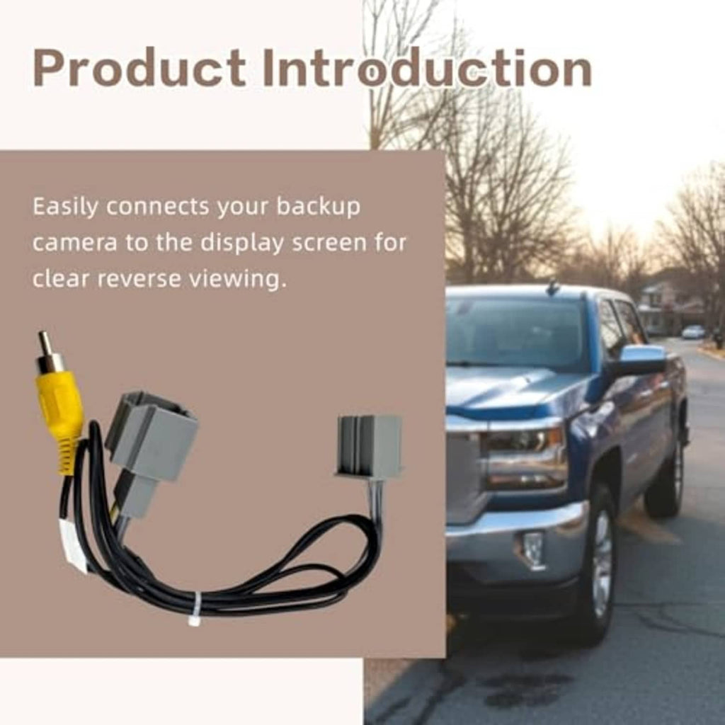 Backup camera video adapter wiring cable with yellow plug and grey connector housing