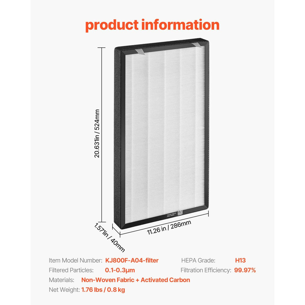Rectangular H13 HEPA air filter with pleated white media and black frame