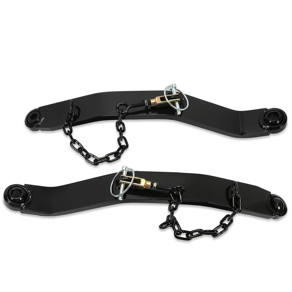 Rear 3-point hitch arms kit with black steel links and pins, CAT 1 style