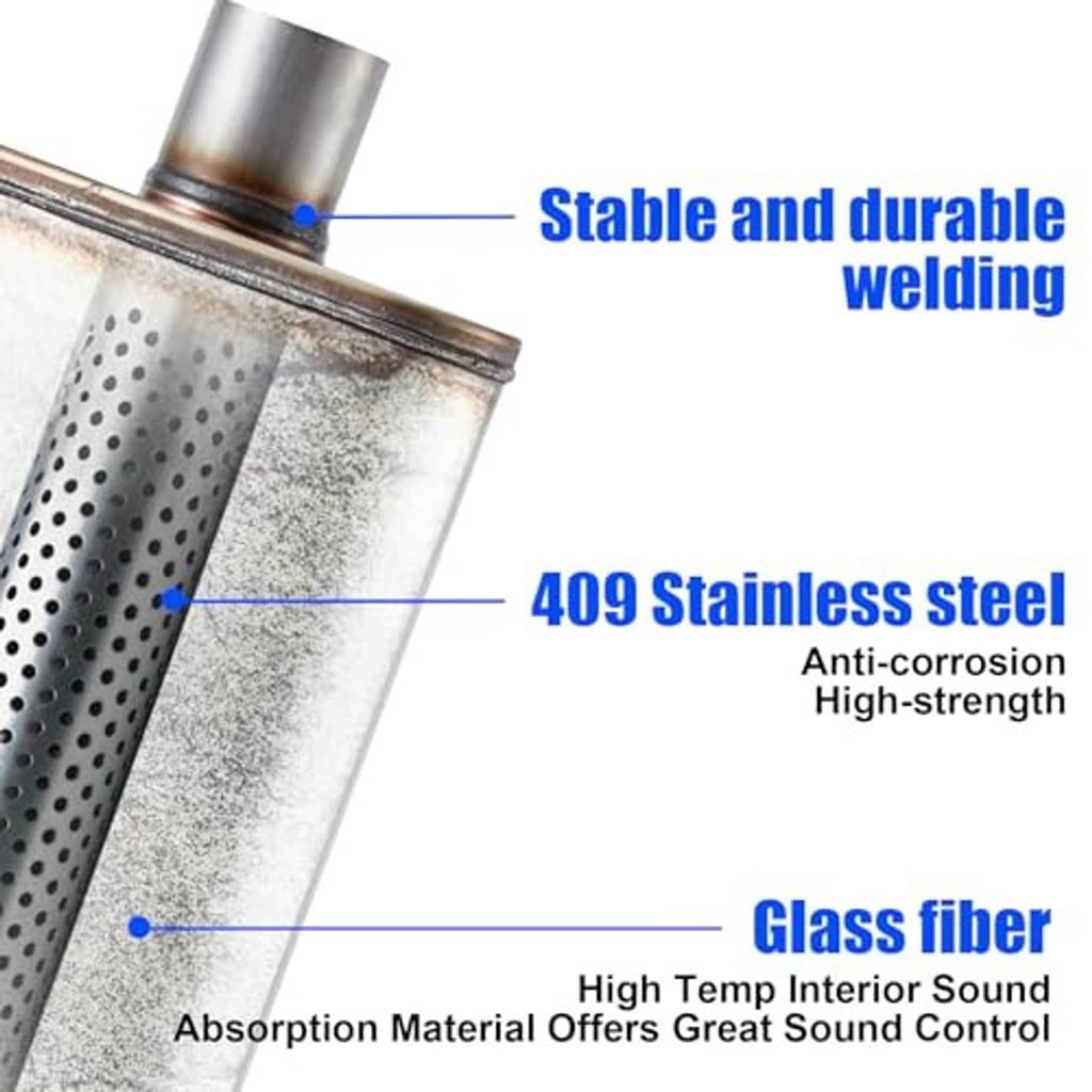 Stainless muffler cross-section with perforated inner tube and glass-fiber insulation