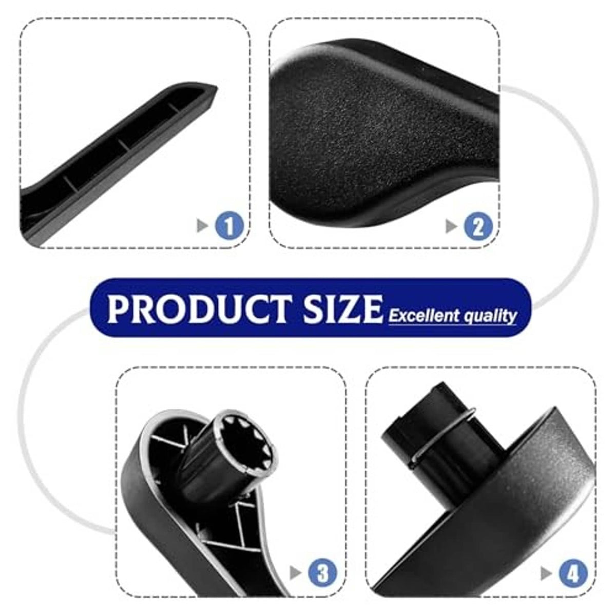 Black recliner handle lever with textured grip and visible mounting components