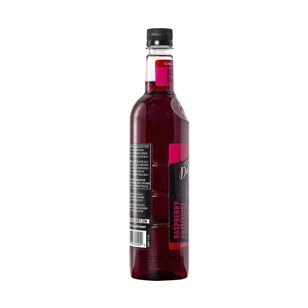 DaVinci Gourmet raspberry syrup bottle, back label with nutrition info panel