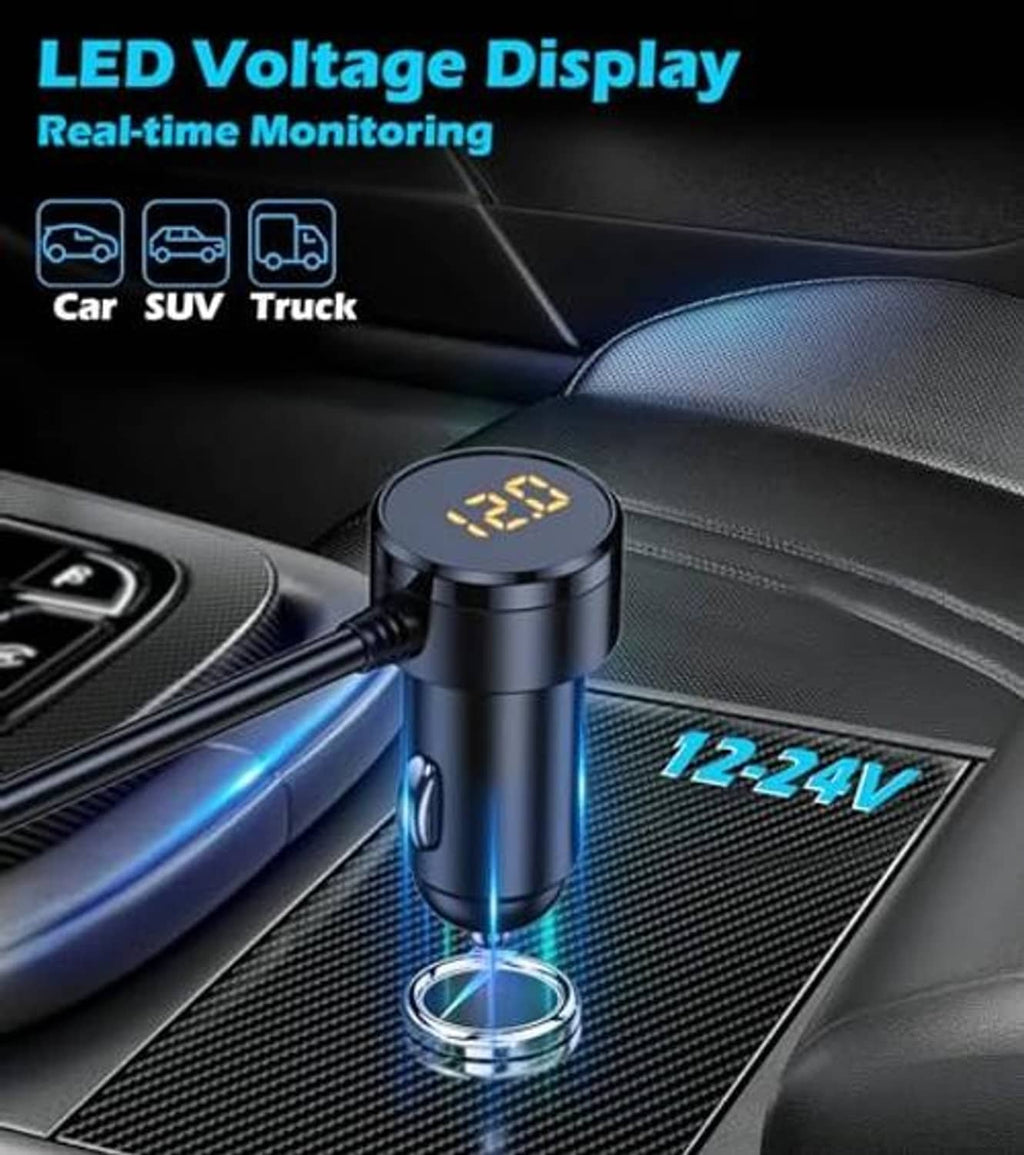 Car charger splitter with LED voltage display module and Type-C/USB charging ports