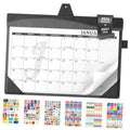 Black and gray leather desk calendar with hanging loop and clear planning pages