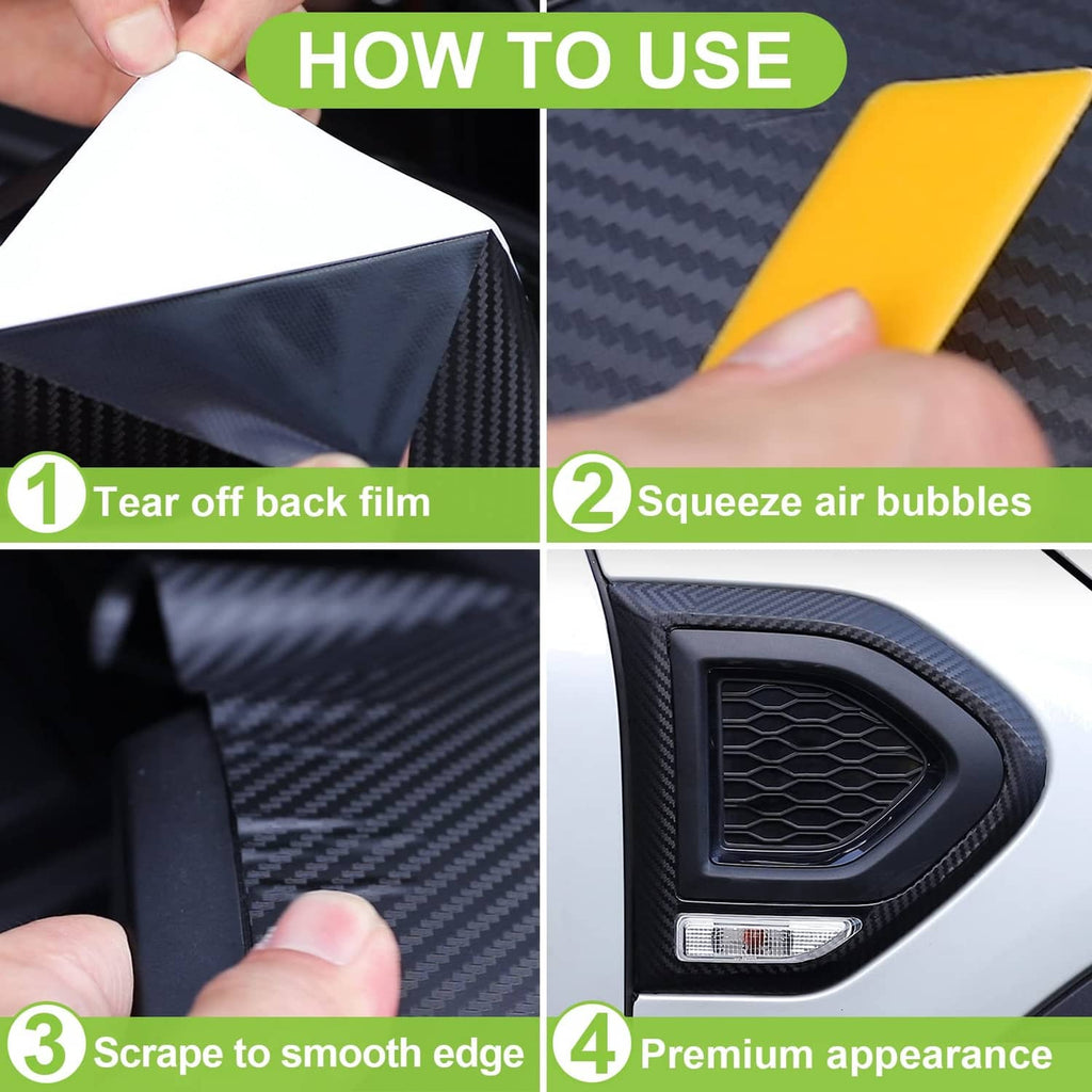 Hand smoothing a carbon fiber vinyl wrap tape edge, removing backing film