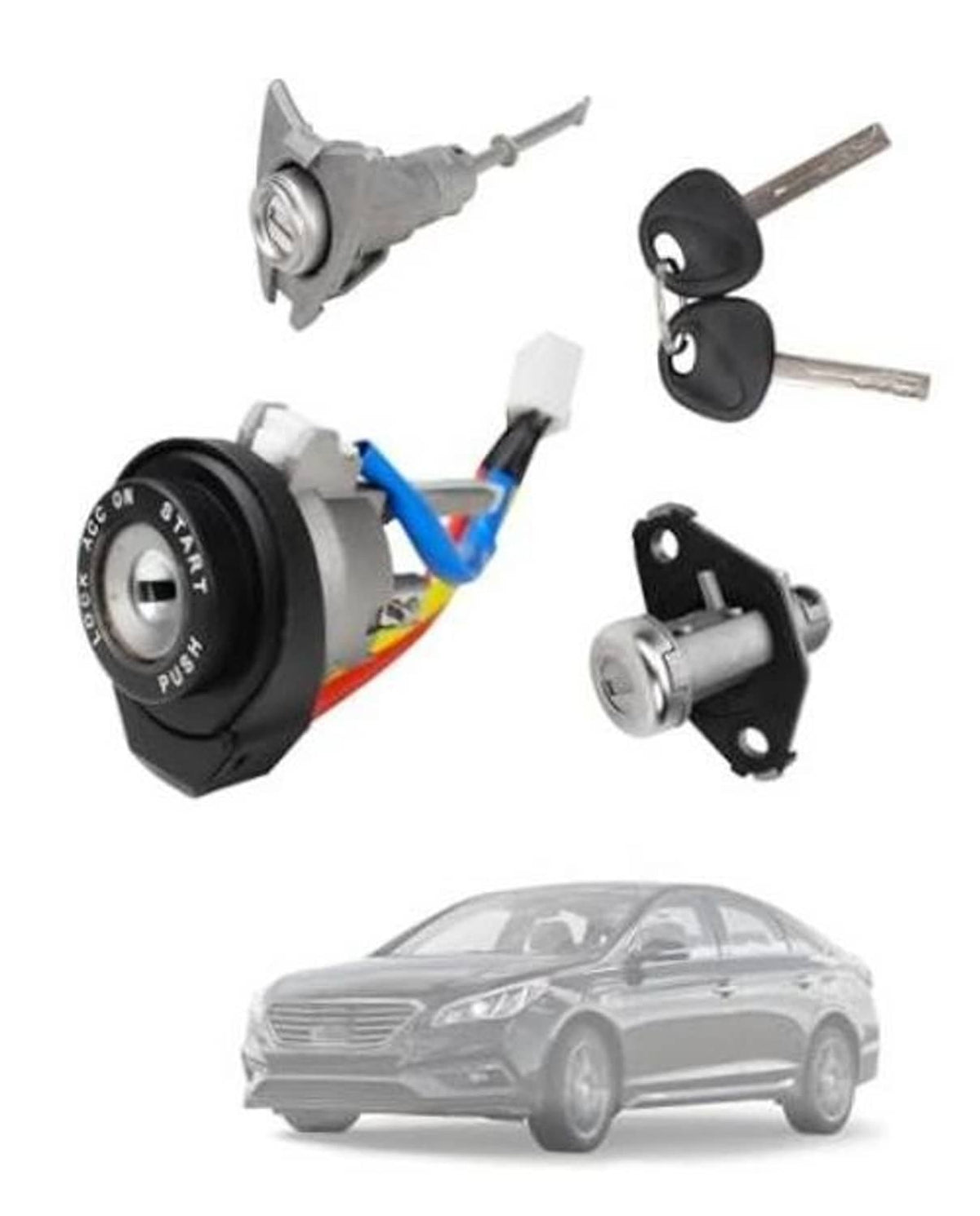 Ignition switch cylinder kit with two keys, electrical connector, and metal lock housing