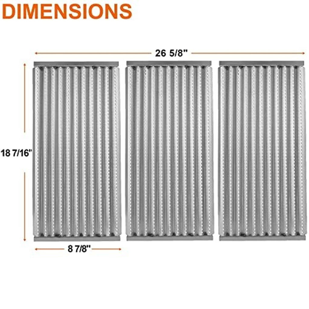 Three stainless steel grill grate panels with 18 7/16 in height measurement