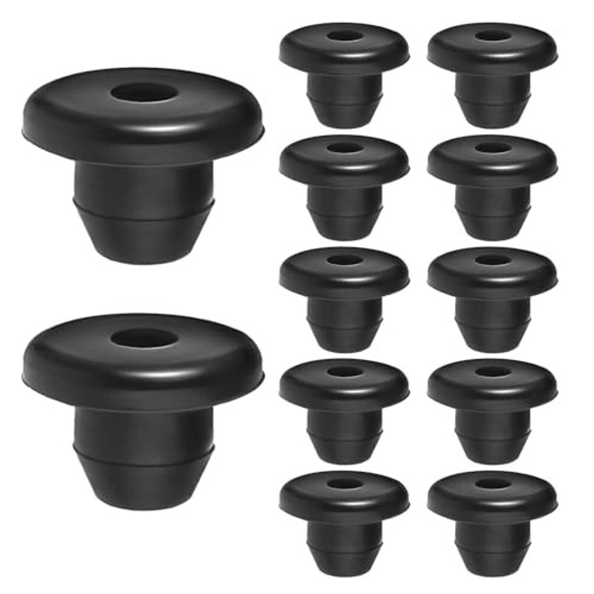 Black rubber hydraulic jack oil plugs, flat-head, set of 12 with center holes