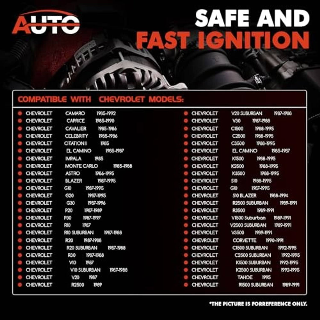 Ignition control module shown with compatibility list graphic for Chevrolet models