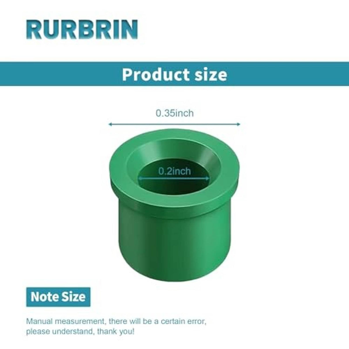 Green rubber hose gasket product size view with central opening measurement