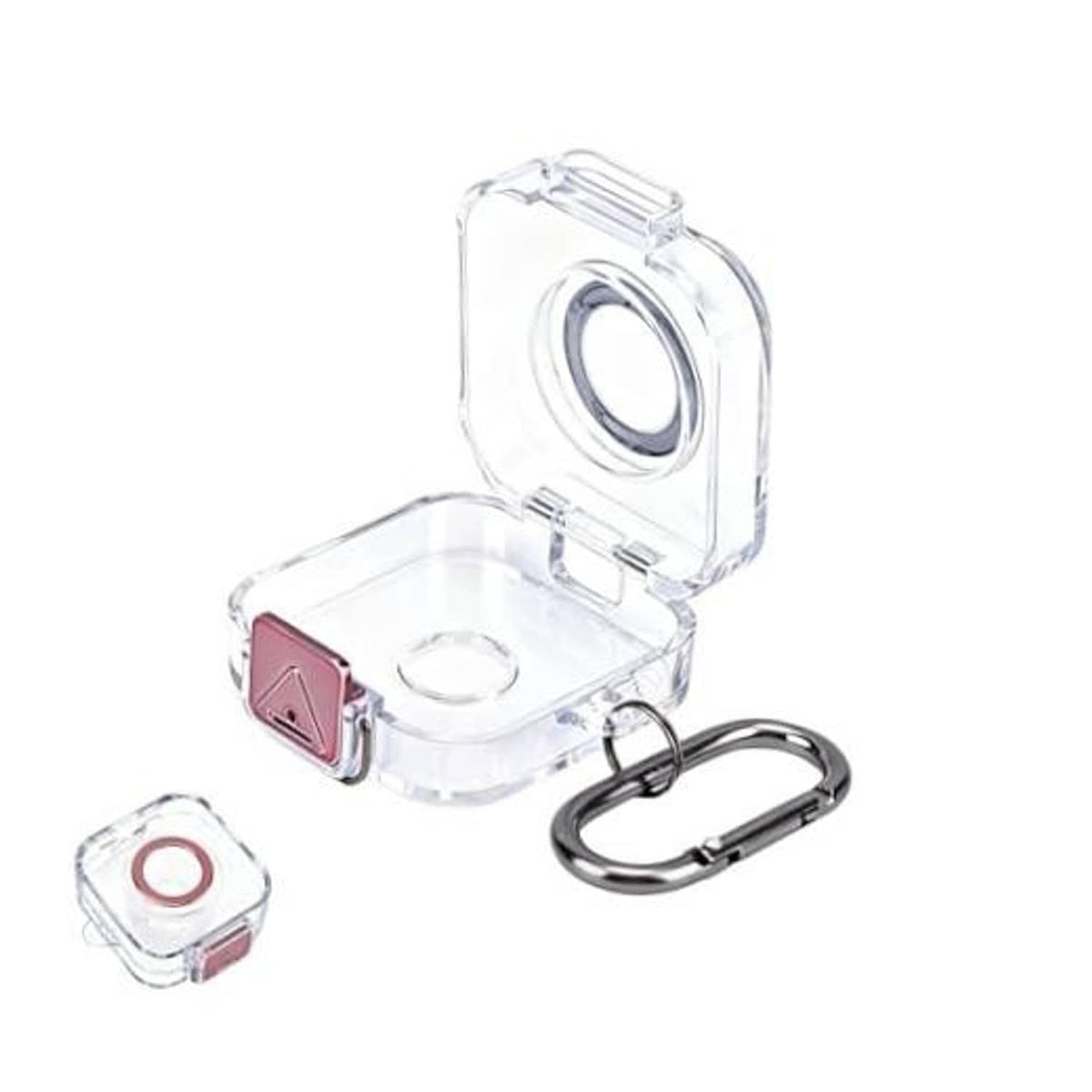 Clear plastic charger case with ring charging cup and carabiner keychain loop
