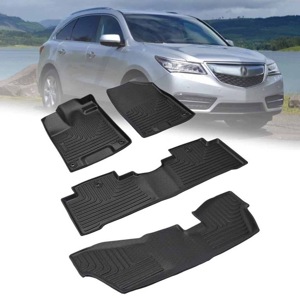 Set of black all-weather TPE front and rear floor mats with raised channels