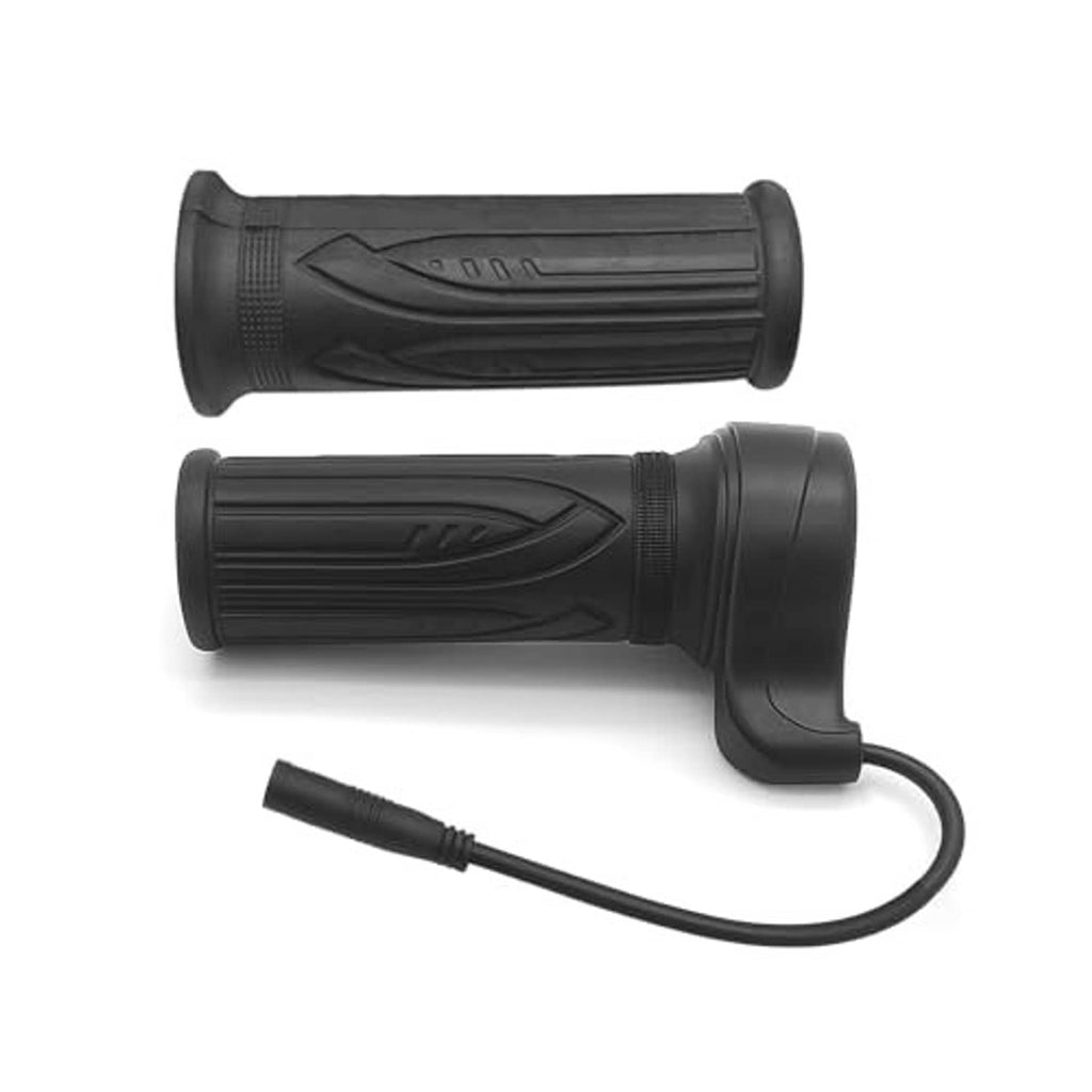 Black e-bike twist throttle grip pair with right-side controller and wiring cable