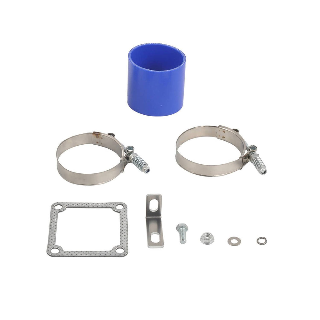 Air intake elbow charge pipe kit with blue silicone coupler, stainless clamps, and gasket