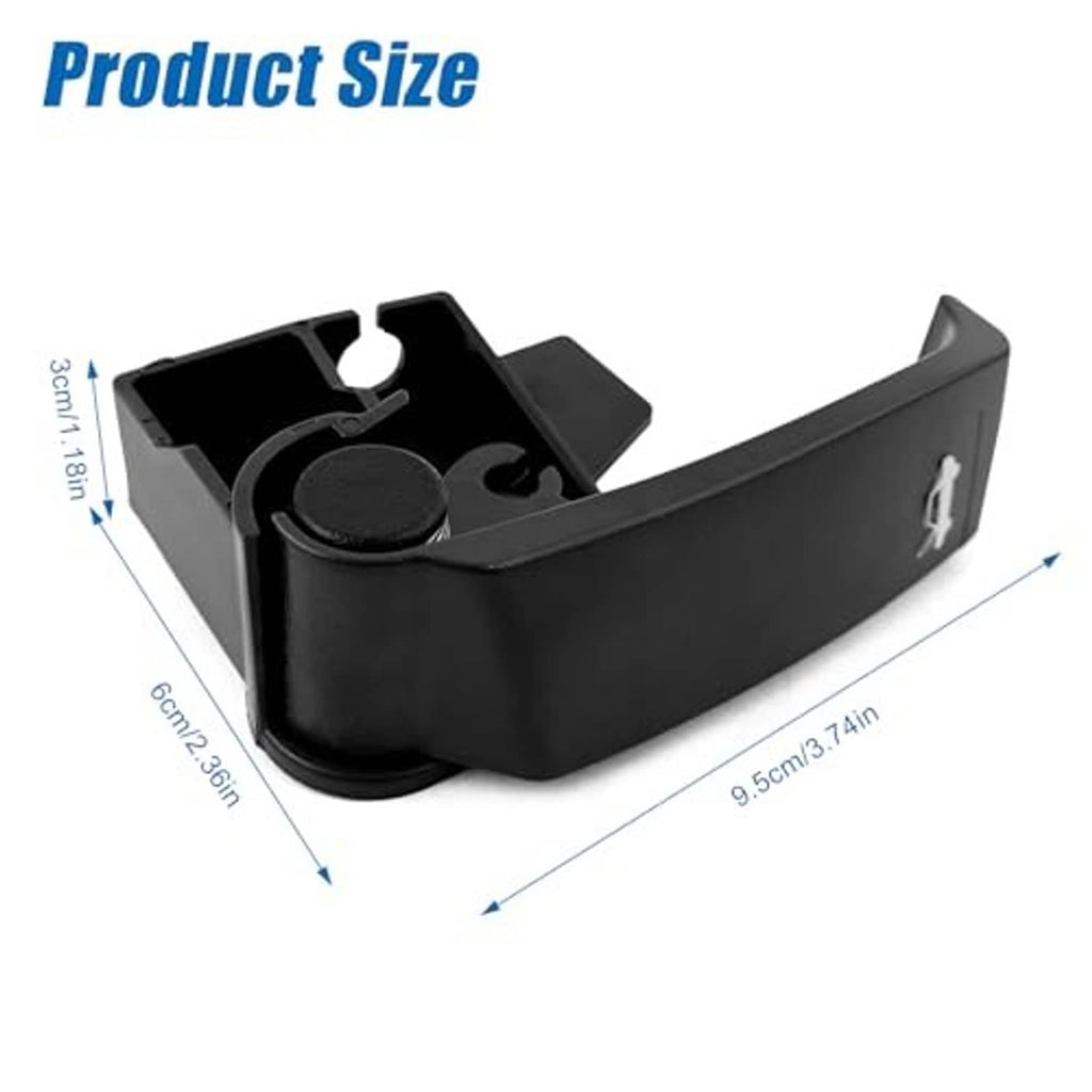 Black hood release handle with dimensions shown, airplane emblem