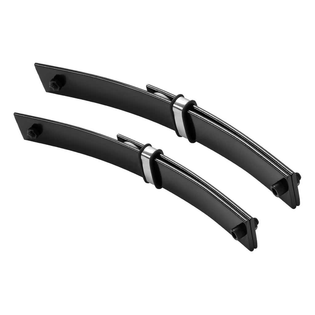 Black front leaf spring pair with exposed center rods and end mounting tabs